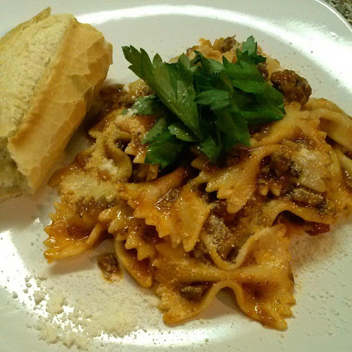 From Instagram: Farfalle Bolognese http://instagram.com/p/siXU2SLSrb/