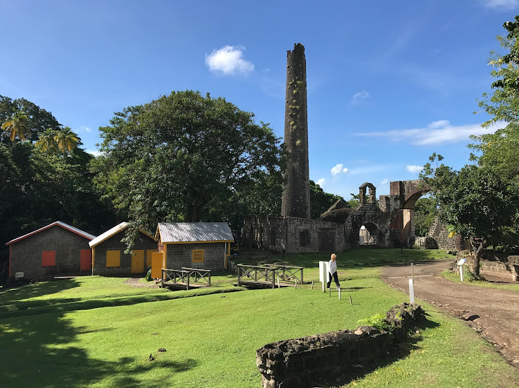 The ruins of Wingfield Estate on St. Kitts include a sugar factory and mill, rum distillery, great house, cafe and gift shop. It dates to 1625. 