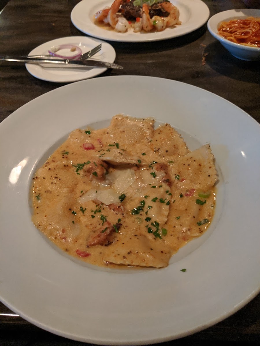 Butternut Squash Ravioli with blackened chicken. Fab flavor and texture!