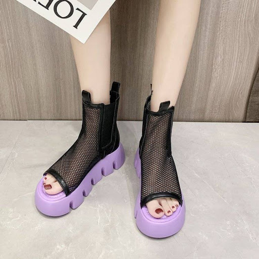 Title 6, Soft Leather Mesh Hollow Platform Wedge Martin ...
