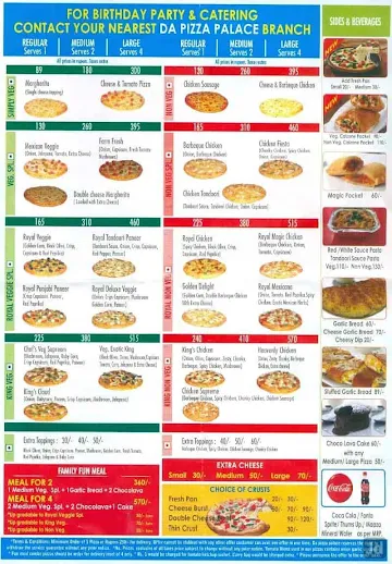 DA Pizza Palace menu 