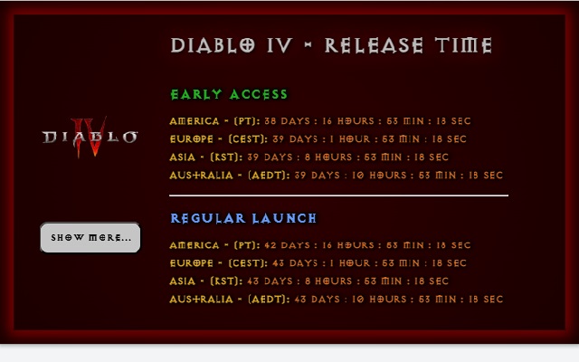 Diablo 4 Season 2 Start Time - Countdown Clock