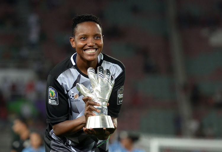 Banyana Banyana's Andile Dlamini with the Goalkeeper of the Tournament awards after SA's 2022 Women's Africa Cup of Nations final win against Morocco at Stade Prince Moulay Abdellah in Rabat, Morocco on July 23 2022.