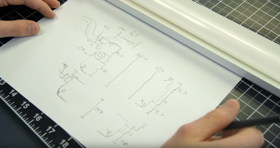 The light mounts sketched out and dimensioned.