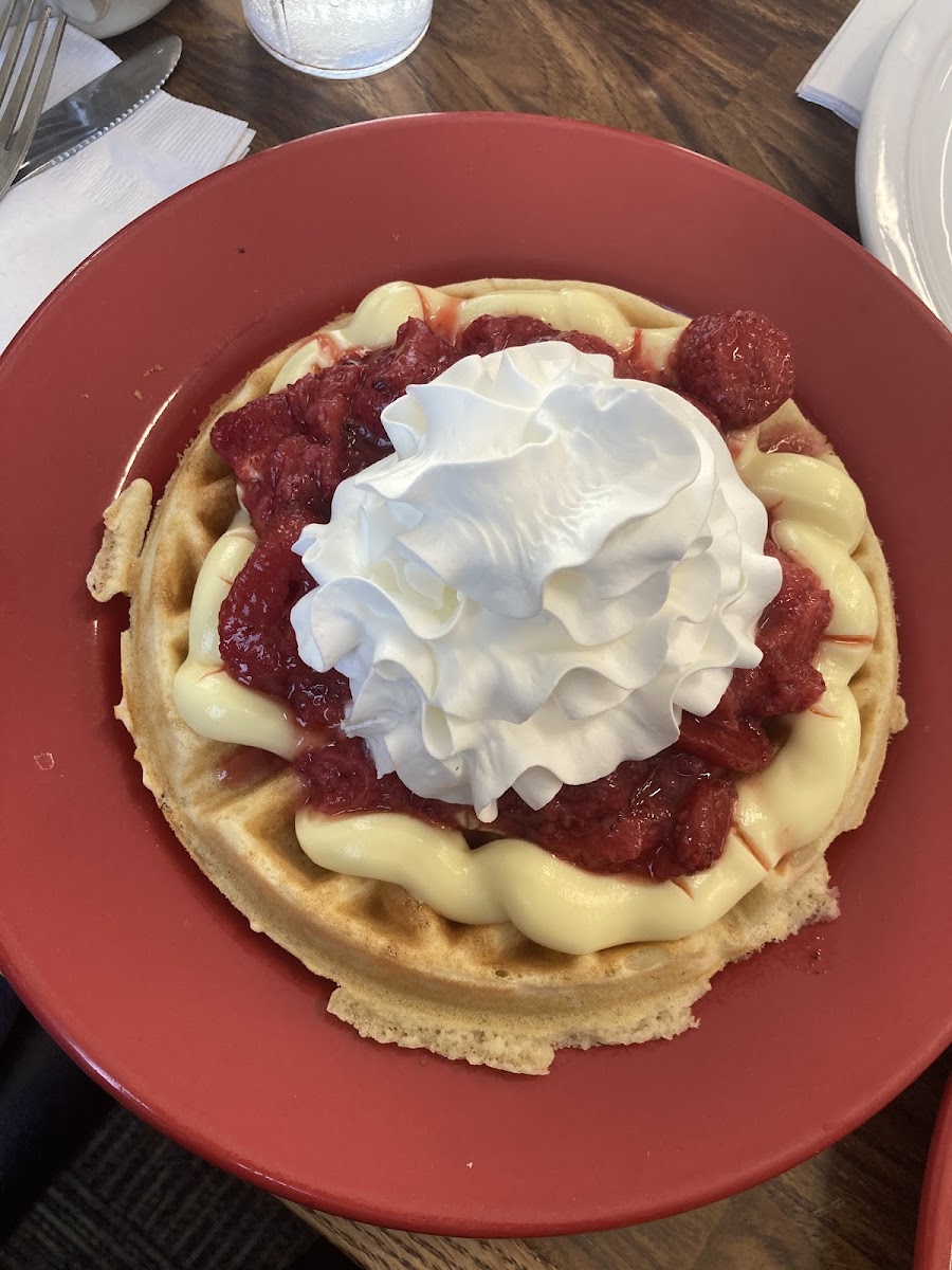 Gluten free strawberry shortcake waffle