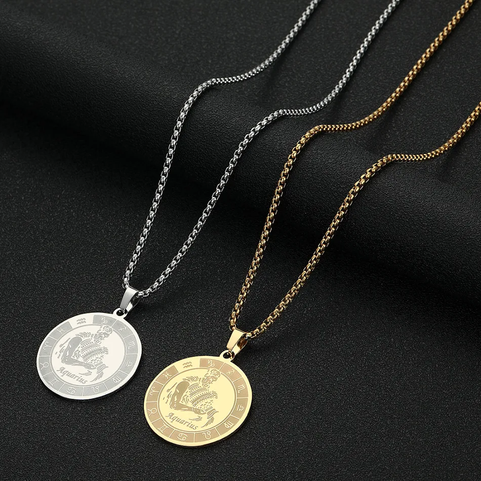 Collana con Pendente Costellazione Acciaio Inox Medaglia Oro Gioiello Personalizzato Regalo Significativo per Lei Ciondolo Celeste