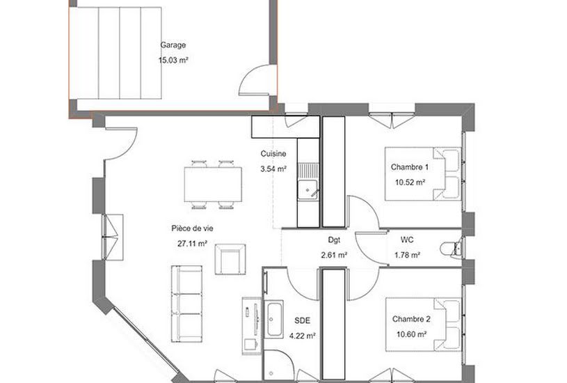  Vente Terrain + Maison - Terrain : 368m² - Maison : 61m² à Saubusse (40180) 