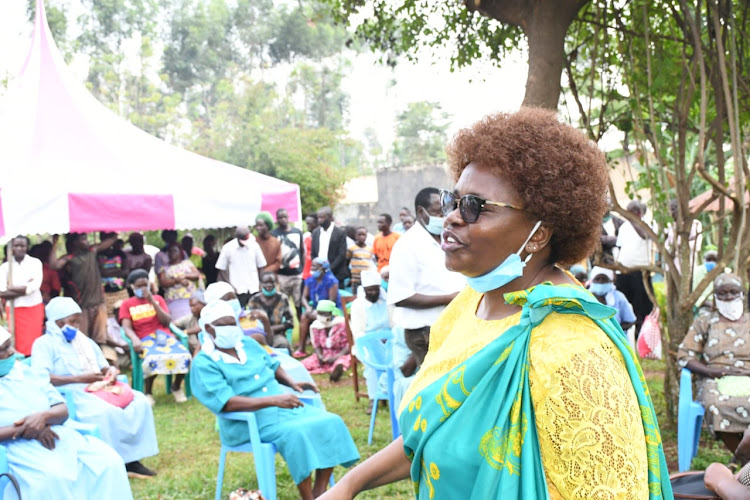 Vihiga Woman Rep Beatrice Adagala addresses a women's group in Emuhaya last week.