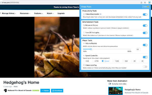 Vimeo Tools - Improve Experience chrome extension