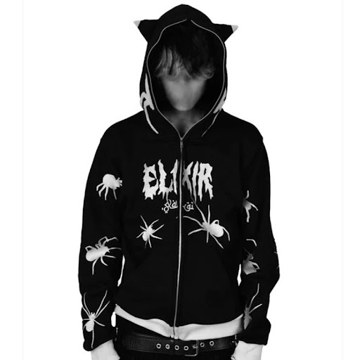Title 3, Spider Print Hooded Zipper Loose Men and Women ...
