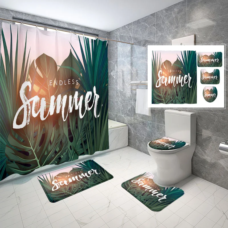 Natürlicher Wind Blätter Duschvorhang wasserdicht Rutschfeste Bodenmatte Toiletten Deko Badezimmer Set. Schützt und verschönert.