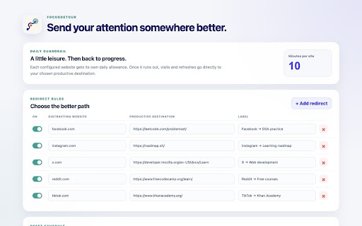 FocusDetour — Productive Redirects screenshot 2