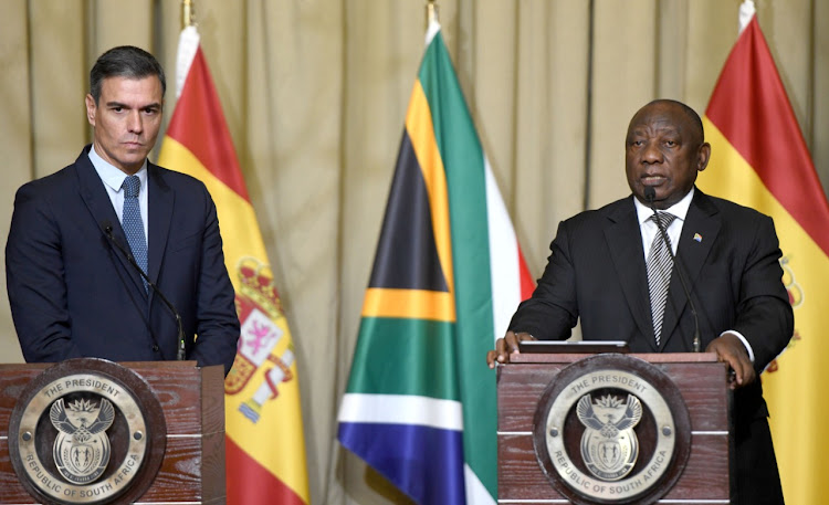 President Cyril Ramaphosa and his Spanish counterpart president Pedro Sánchez Pérez-Castejón brief the media at the Union Buildings in Pretoria.