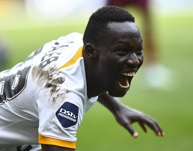 Bonfils-Caleb Bimenyimana of Kaizer Chiefs celebrates after scoring a goal from the penalty spot in the DStv Premiership match against Stellenbosch FC at Cape Town Stadium on October 9 2022.