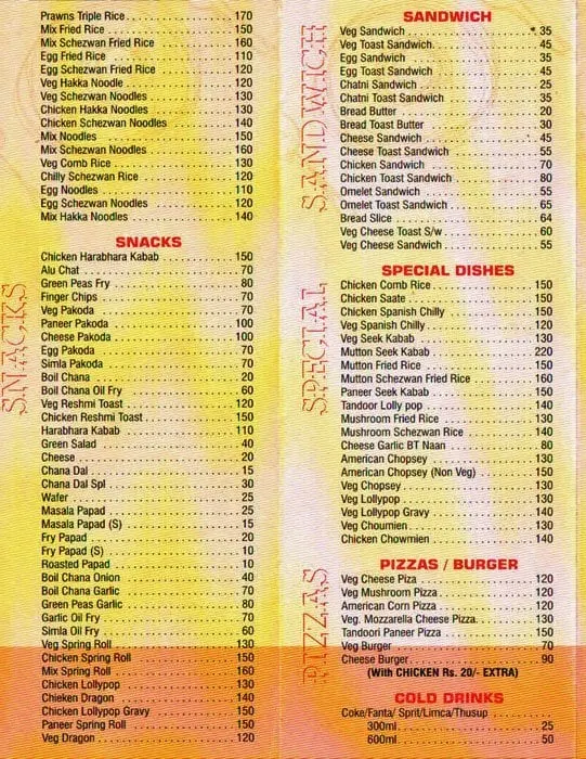 Kitchen King menu 