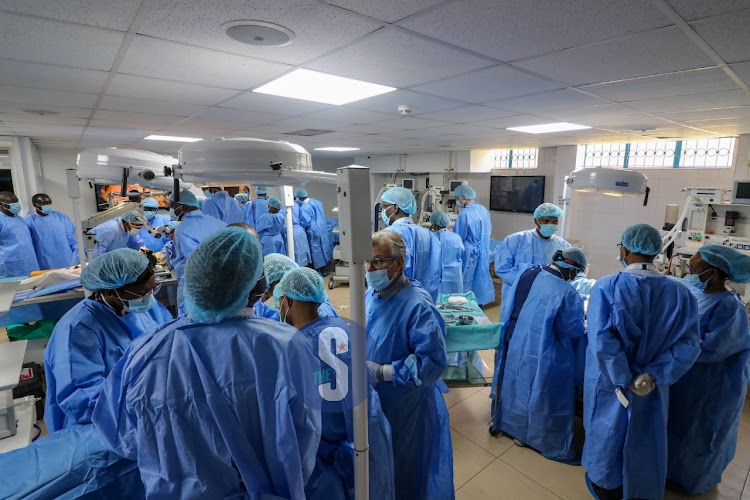 Medics at the University of Nairobi Surgical Skills Centre during a training programme on brain surgery at the sidelines of the 4th Annual continental association of African Neurological Societies Congress in Nairobi on on November 8, 2022.