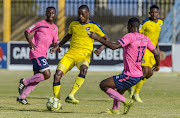 Ananias Gebhardt of Cosmos with possession during the National First Division Promotion and Relegation Playoff match between Jomo Cosmos and Black Leopards at Vosloorus Stadium on May 20, 2018 in Johannesburg, South Africa. 