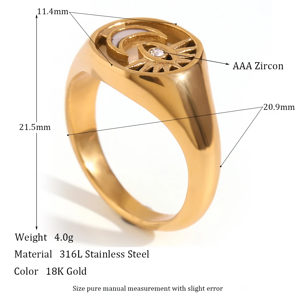 Title 1, Fashion Stainless Steel Plated 18K Gold Sun Moo...