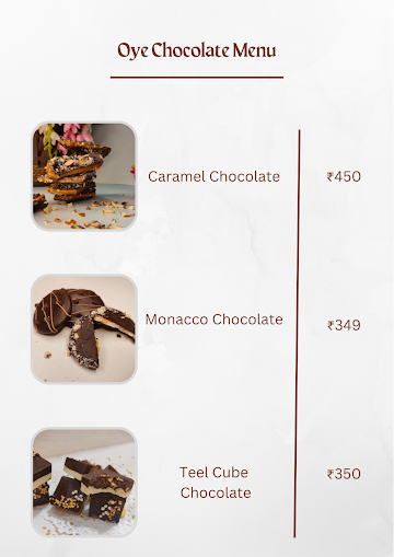 Oye Chocolate menu 