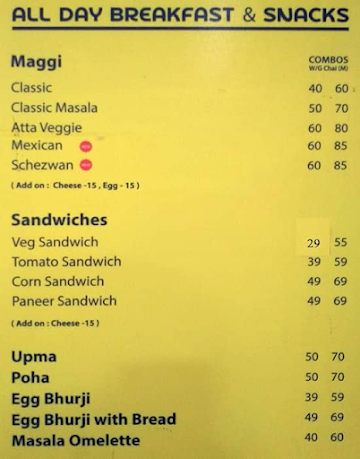 Xpress Chai menu 