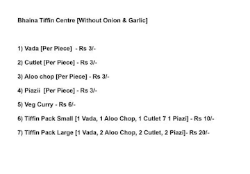 Bhaina Tiffin Centre menu 