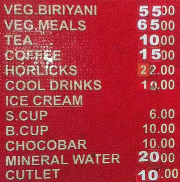 Hotel Arul Jothi menu 