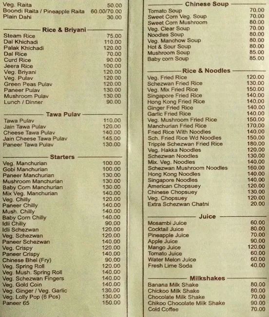 Omkar Veg menu 