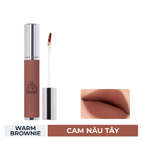 Son kem lì 3CE màu Cam Nâu Tây Hazy Lip Clay #WARM BROWNIE 4g