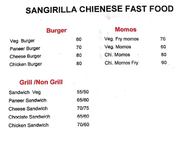 Sangrila Chinese  And Fast Food menu 