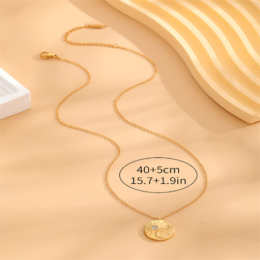 Title 6, Diamond Sun Moon Round Pendant Fine Necklace. E...