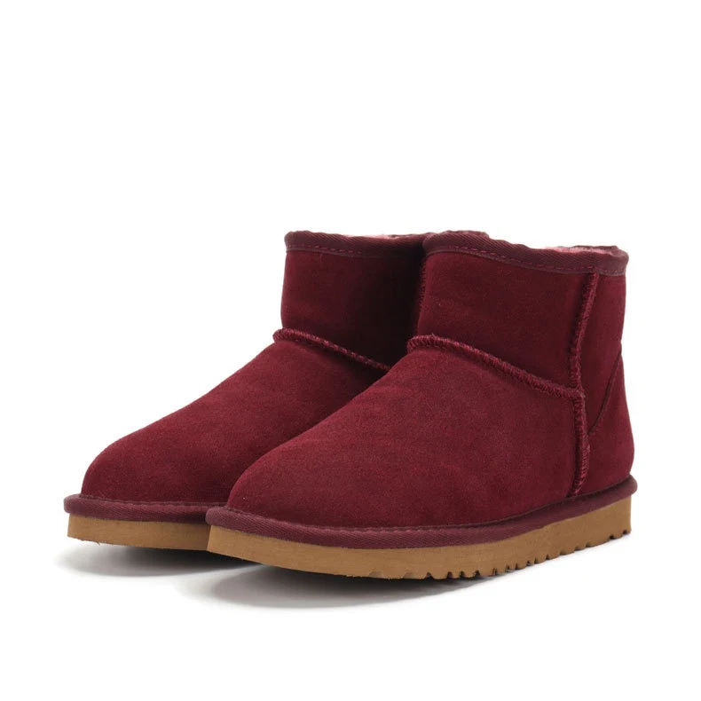 Lage sneeuwlaarzen van rundleer, rubber, bont, modieus, casual, warme en stijlvolle winterschoenen.