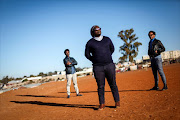 Actor Thato Dhladla with 'Thina Sobabili' director Ernest Nkosi and co-producer Enos Manthata