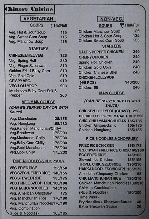 Punjabi Dhaba menu 