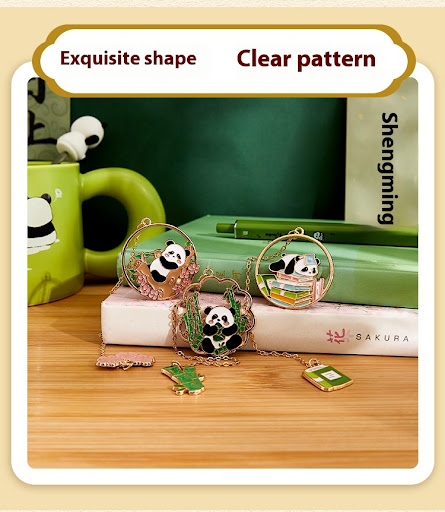 Title 3, Metal Creativity Bookmark Cute Panda Pendant. E...