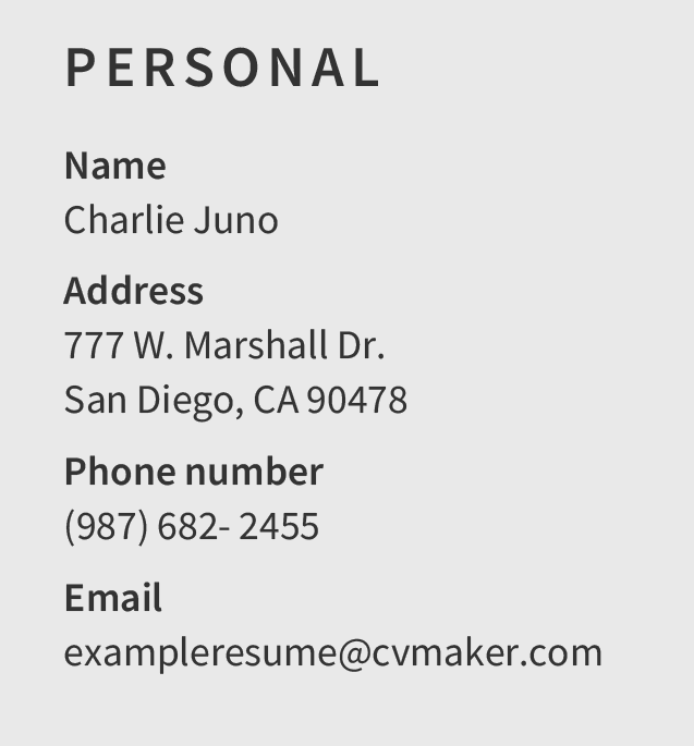 Data Entry Resume Personal Information Example