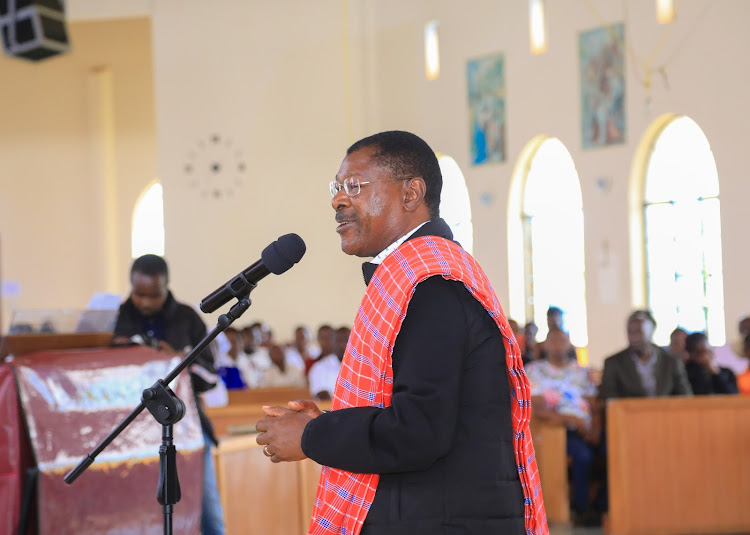 National Assembly Speaker Moses Wetang'ula makes his remarks at St Joseph Catholic Cathedral, Ngong, in Kajiado North constituency, Kajiado County on March 3, 2024