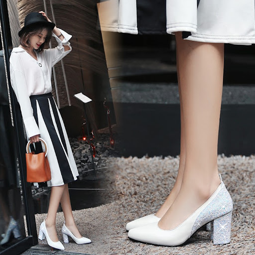 Title 5, Womens shallow mouth thick heel low-top shoes,...