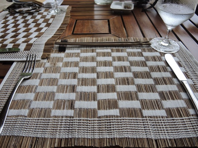 a placemat with a checkered pattern on it