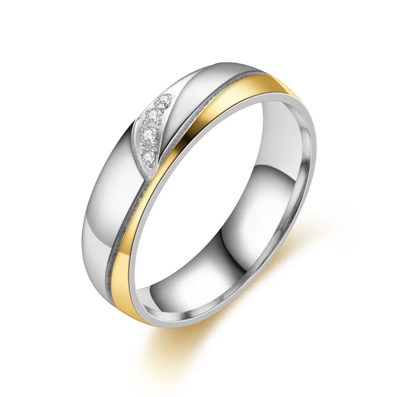 Bagues de couple en acier inoxydable incrustées de diamants, bijou tendance pour couples, un cadeau romantique pour elle et lui.