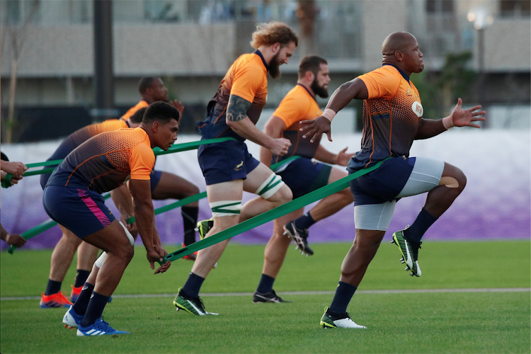 South Africa players during a training session ahead of their World Cup final against England on Saturday