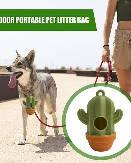 Dog Waste Bag Dispenser Cactus Shape Poop Bags Storage Co... - 1