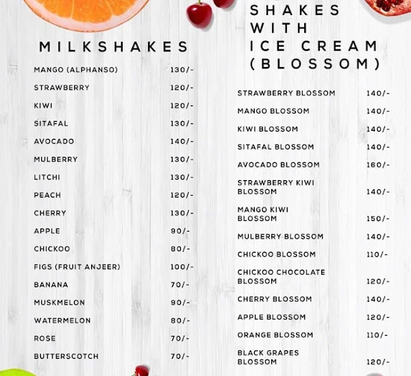 Shalimar Juice Centre menu 