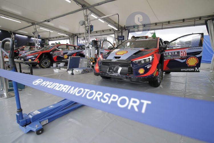 Hyundai vehicles read for the 2023 WRC Safari Rally in Naivasha on June 21, 2023.
