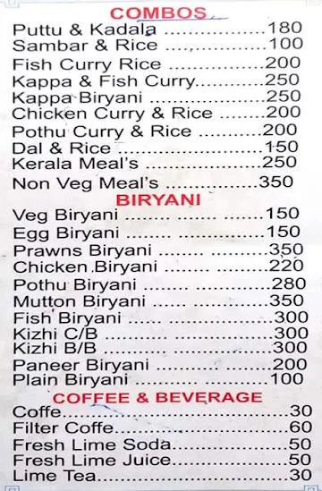 Kerala Cafe menu 