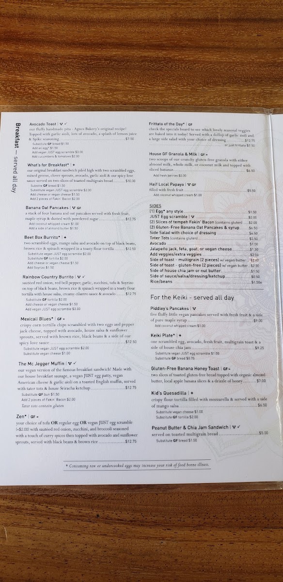 The Beet Box Cafe gluten-free menu