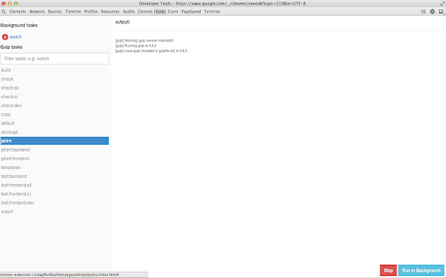 Gulp Devtools chrome extension