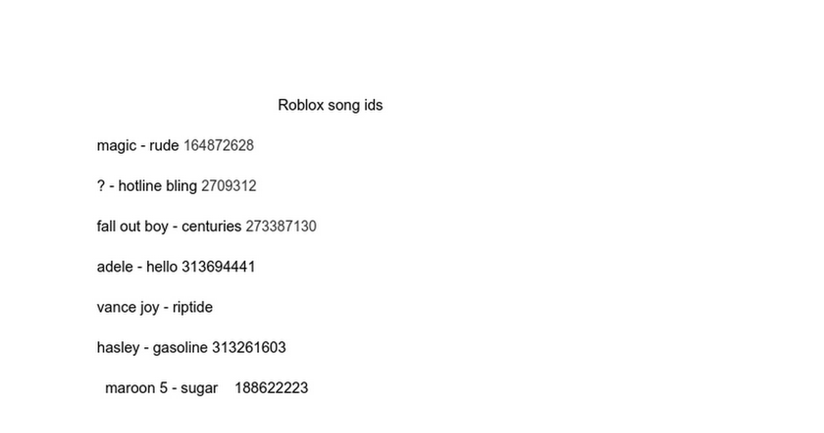 Roblox song codes