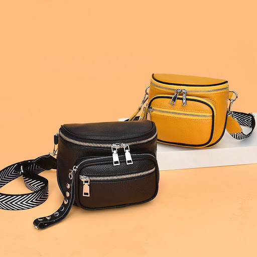 Title 5, Black Crossbody Top Layer Leather Shoulder Bag....