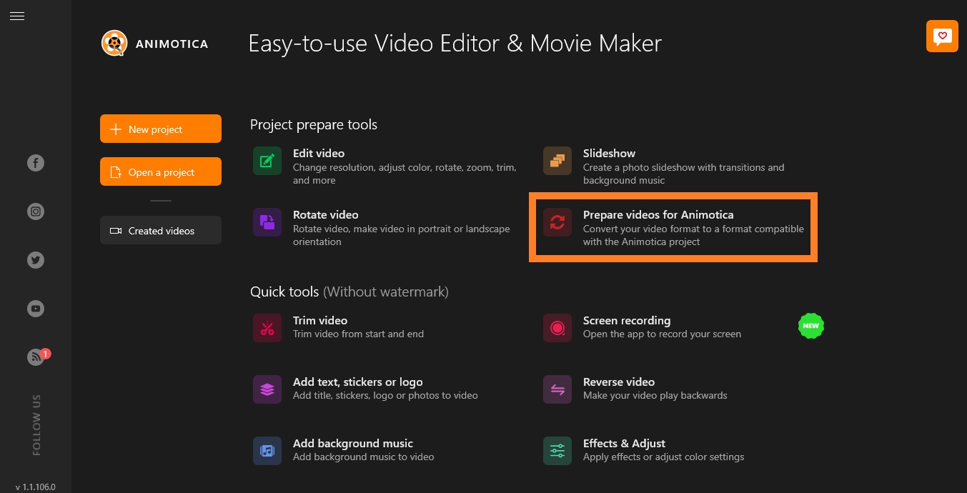 Use Animotica's Prepare Video tool before reversing a video