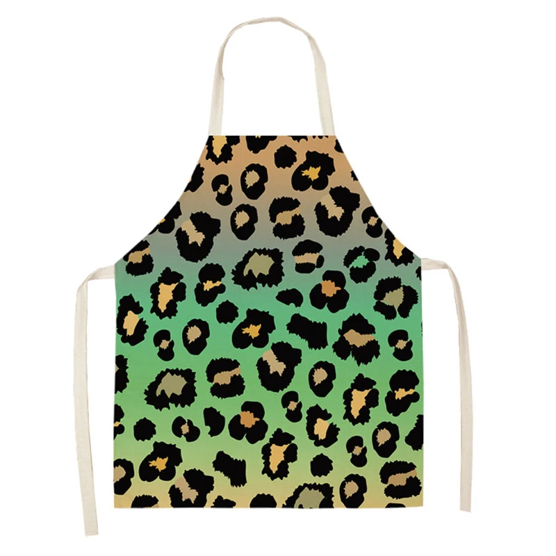 Leopard Print Digital Printing Sleeveless Apron Kitchen Daily Antifouling Parent-child Linen Sleeveless Coverall for Coo